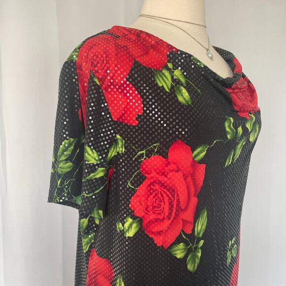Vintage Midi Dress Plus Size 2XL 3XL Black Red Rose Floral Sparkle Romantic Y2K - Picture 5 of 15
